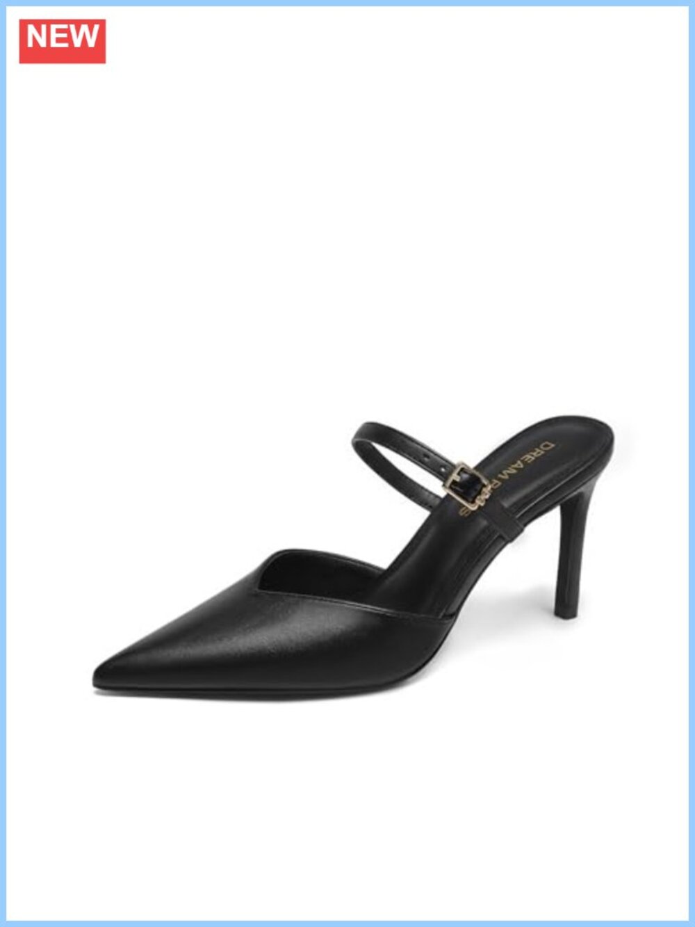 Women's Pointed Toe Stiletto Heel Mules Slip-On Faux Leather Dress Heels